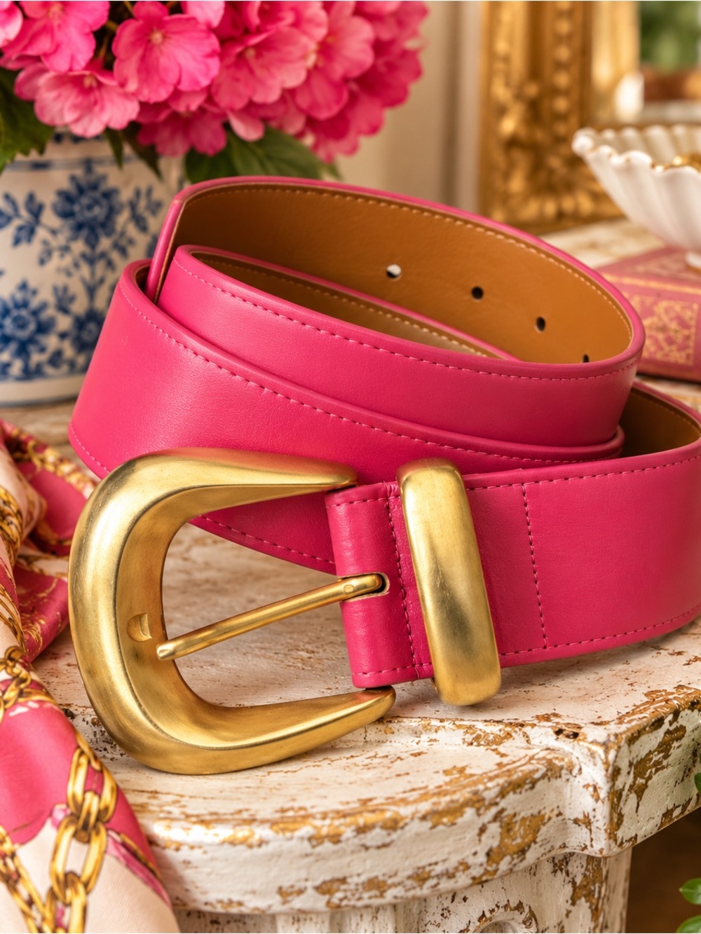Vintage Emmanuel Hot Pink Genuine Leather Belt Gold Horseshoe Buckle Canada